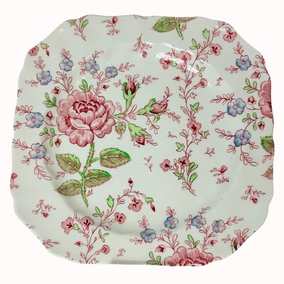 Johnson Bros Rose Chintz Square Plate 7.5 Iich VTG England Floral Cottage Chic - Picture 3 of 15
